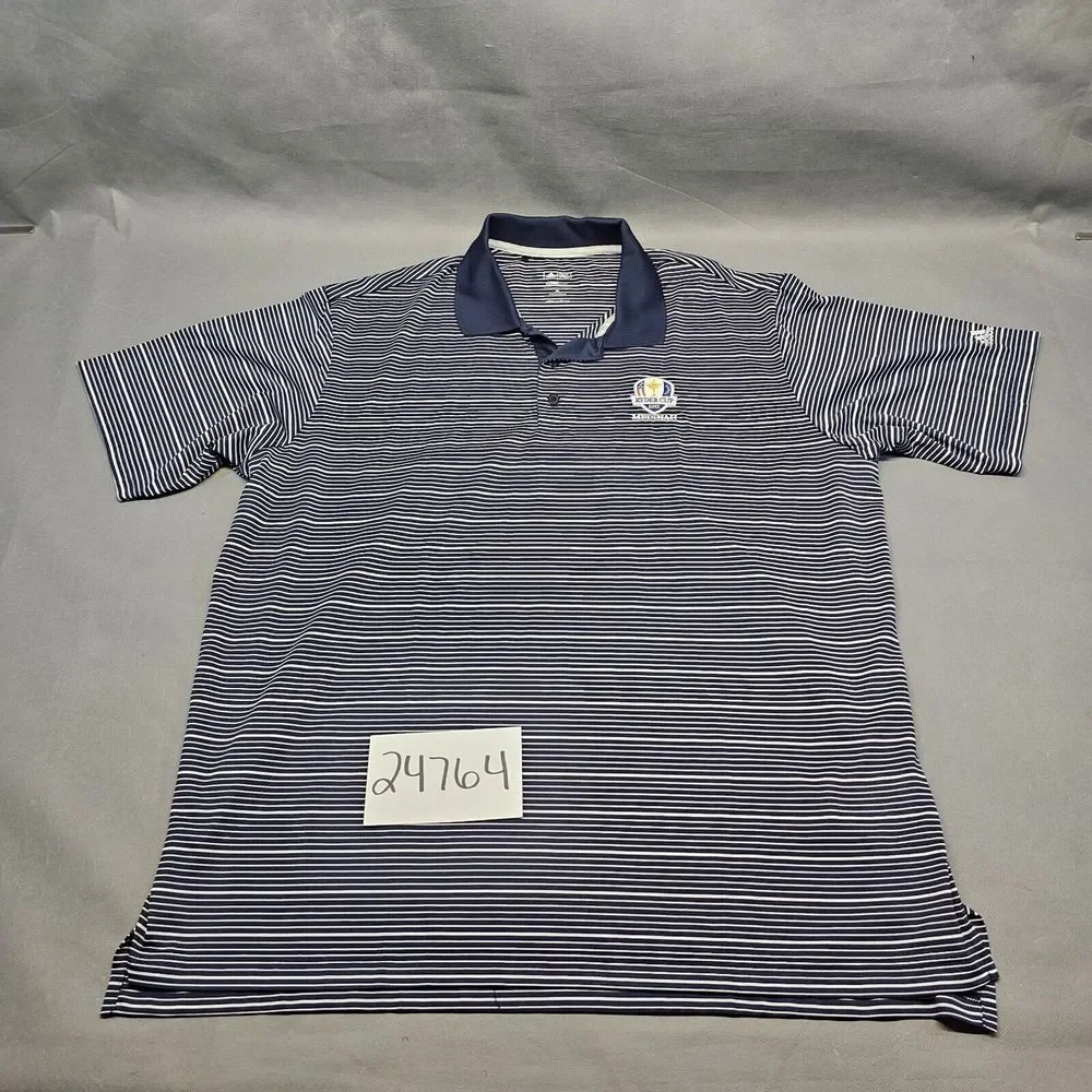 ADIDAS Ryder Cup Medinah‎ 2012 Men Blue Striped Short Sleeve Golf Polo Shirt XL